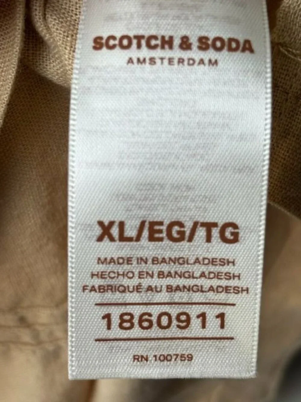 Scotch & Soda Amsterdam Men's XL Beige Linen Blend Camo Button Shirt